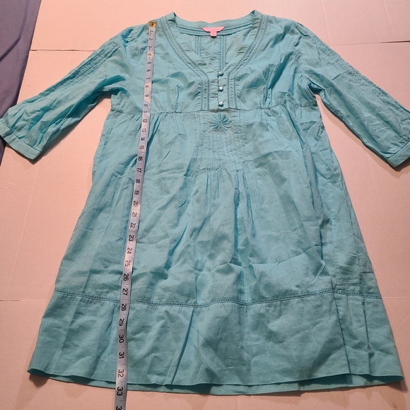Lilly Pulitzer Turquiose Tunic Embroidered V-Neck Cotton Dress EUC Medium - Picture 10 of 12